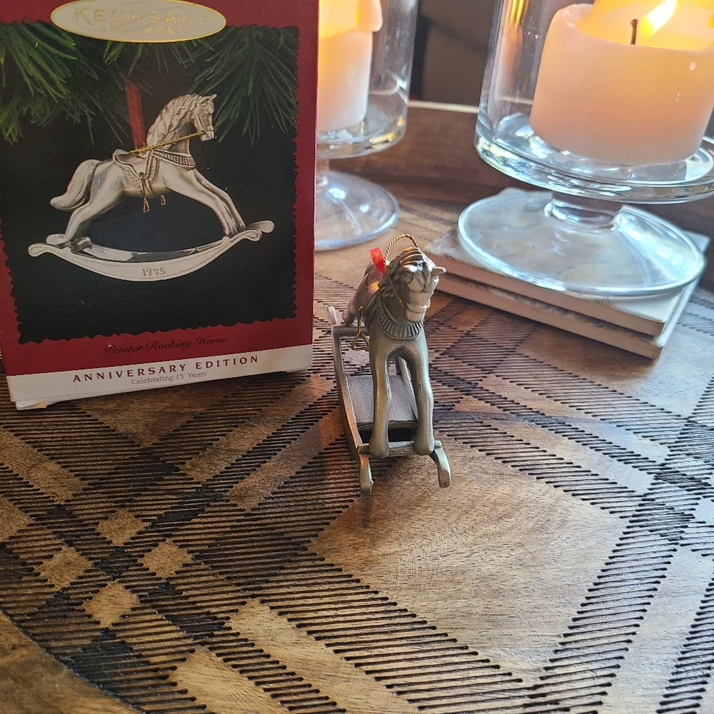 Hallmark Keepsake 15th anniversary Pewter rocking horse ornament 1995